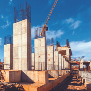 Pillars and Foundation: The concrete mix used in pillars is M-60 and the foundation is Grade M45.  Temperature controlled and  durable concrete is used in raft.